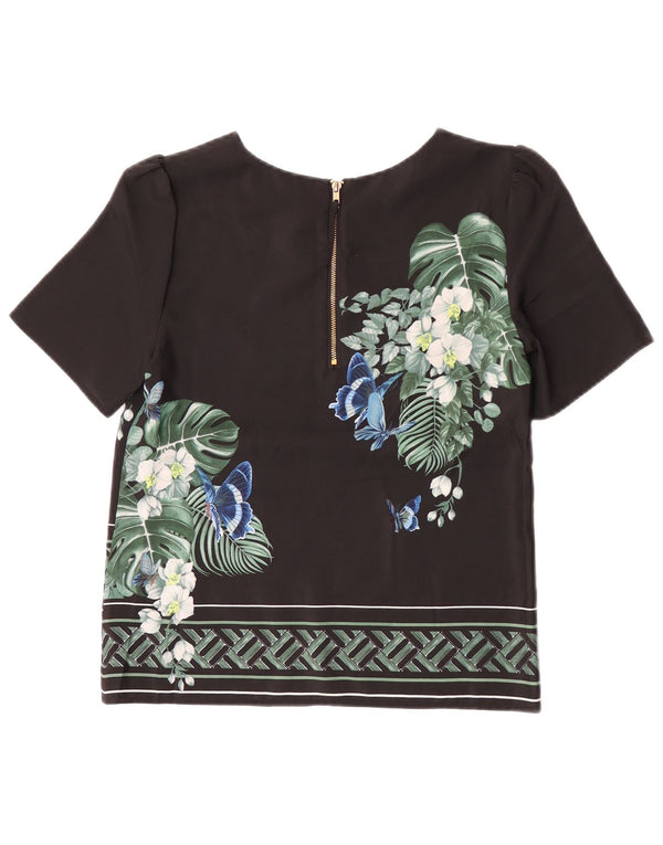 Blusa feminina Oasis UK 6 XS preto floral poliéster