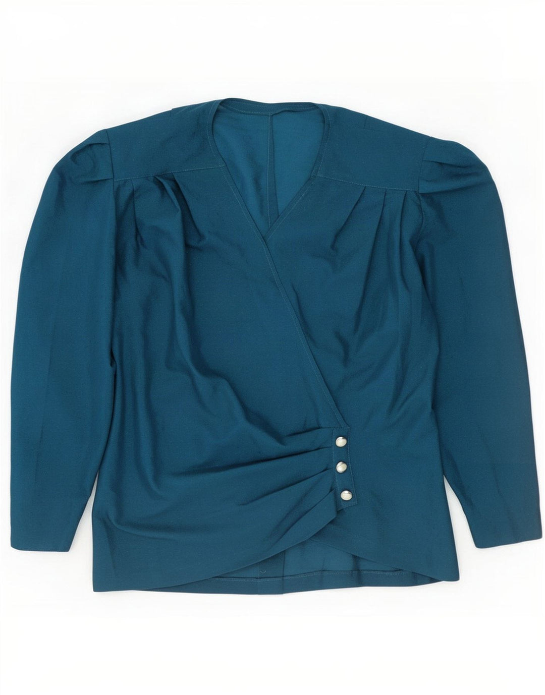 Blusa feminina vintage de manga comprida UK 10 pequena azul marinho
