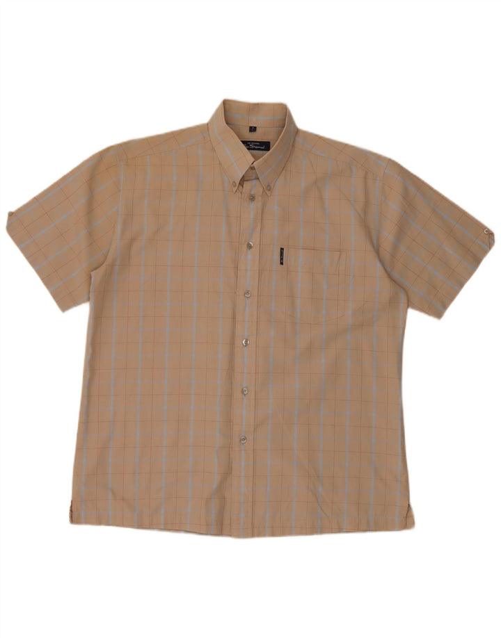 Ben Sherman Camisa masculina de manga curta grande xadrez bege