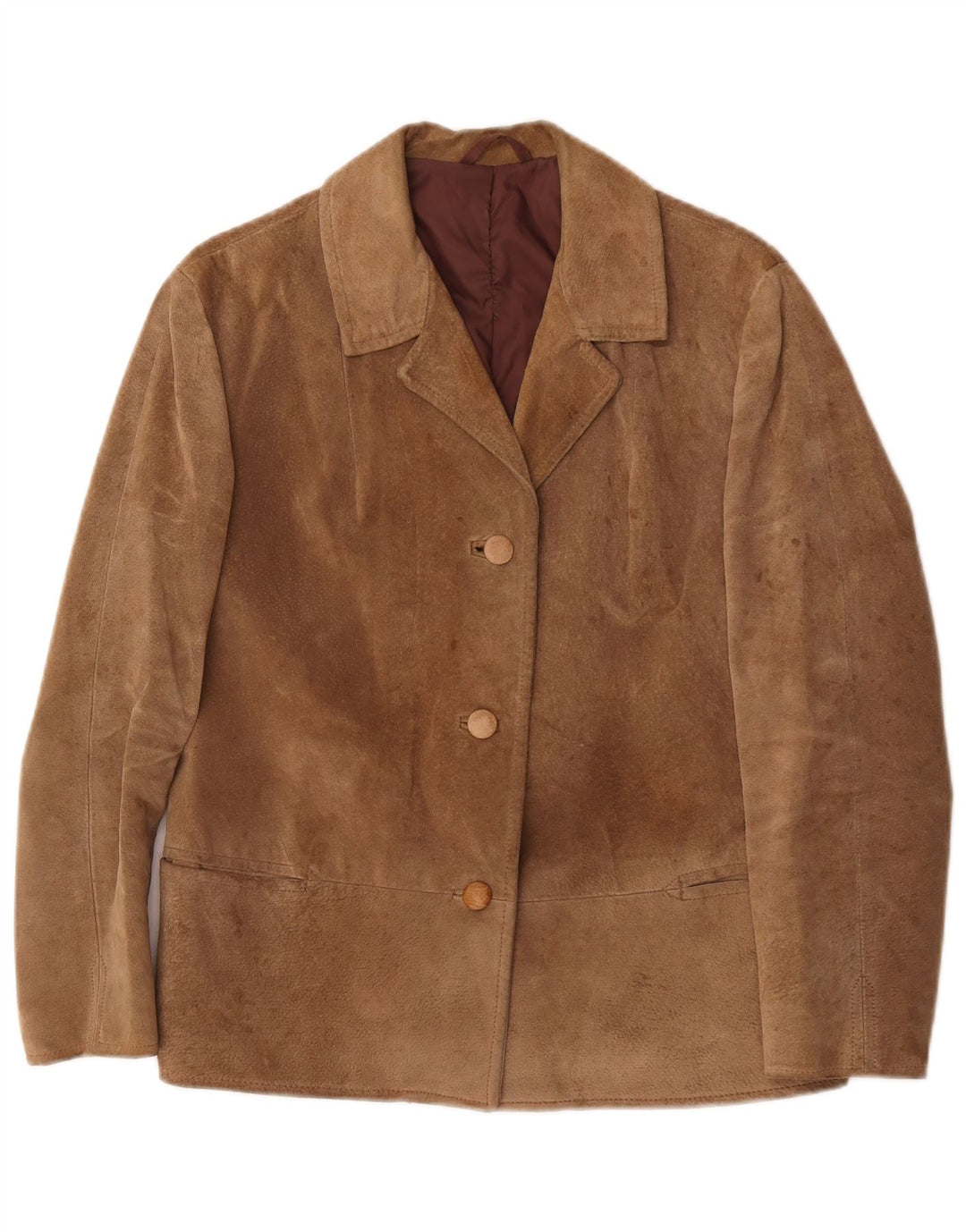 Jaqueta blazer feminina vintage de camurça com 3 botões Reino Unido 16 grande bege