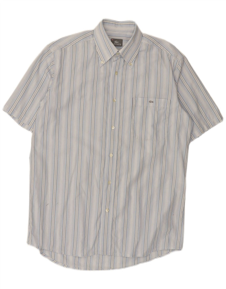 Lacoste Camisa masculina de manga curta tamanho 40 listrado azul médio