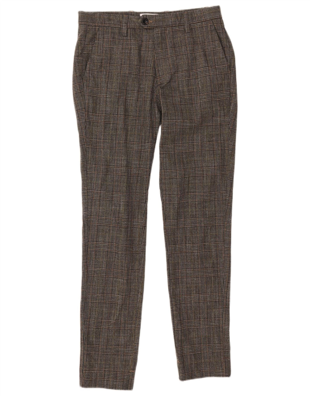 Calça masculina de terno slim Jack & Jones W30 L32 poliéster xadrez cinza