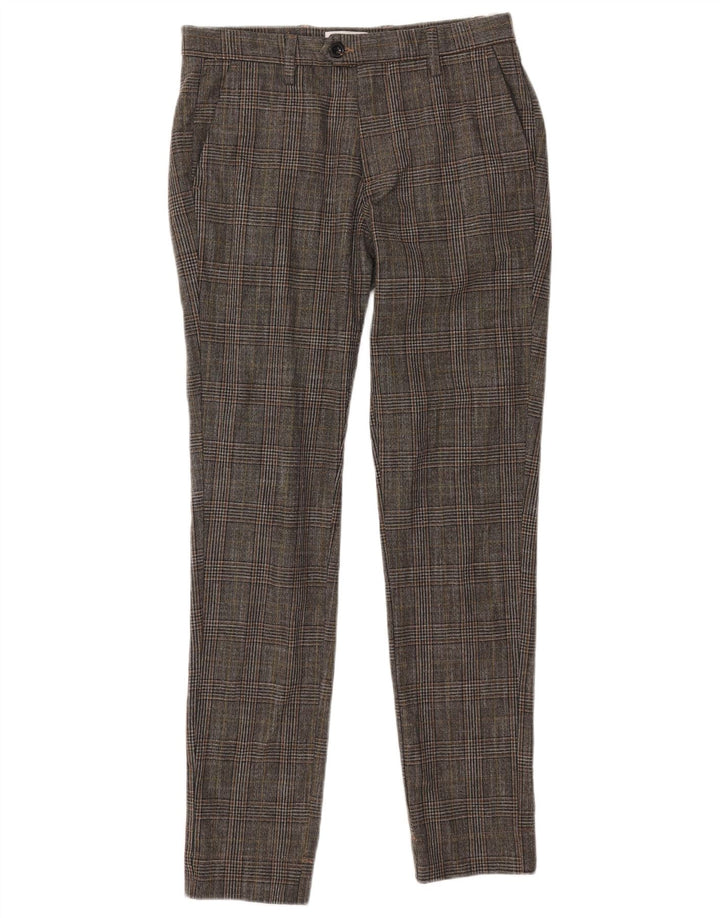 Calça masculina de terno slim Jack & Jones W30 L32 poliéster xadrez cinza