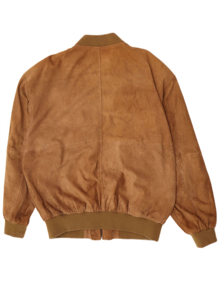 Jaqueta bomber masculina vintage de camurça Reino Unido 44 2XL couro marrom