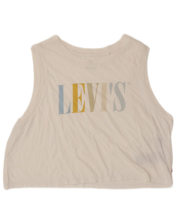 Colete feminino LEVI'S Crop Graphic Vest UK 16 grande algodão branco