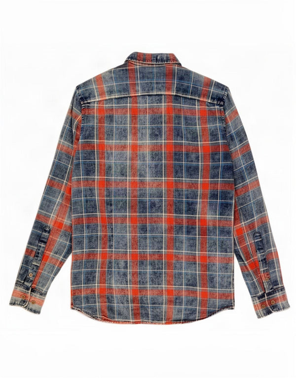 Camisa masculina de flanela extra slim fit Marlboro Classics grande xadrez azul marinho