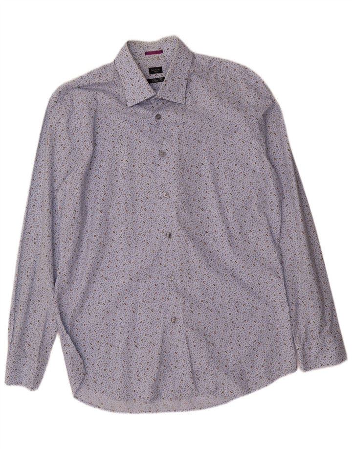 Camisa masculina Paul Smith com padrão abstrato slim fit tamanho 43 17 azul médio