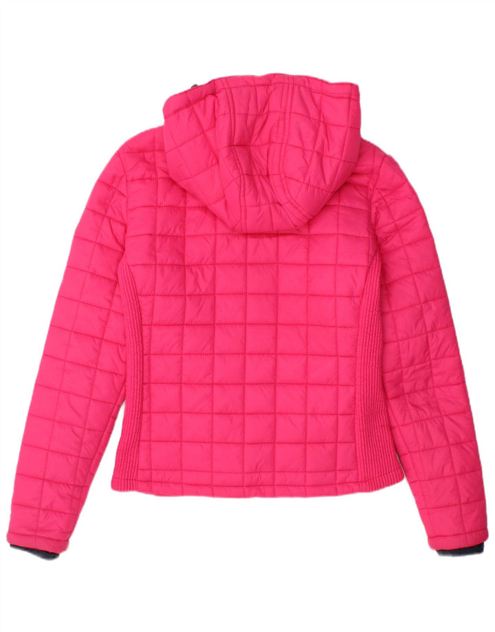 Jaqueta acolchoada com capuz feminina Superdry UK 12 nylon rosa médio