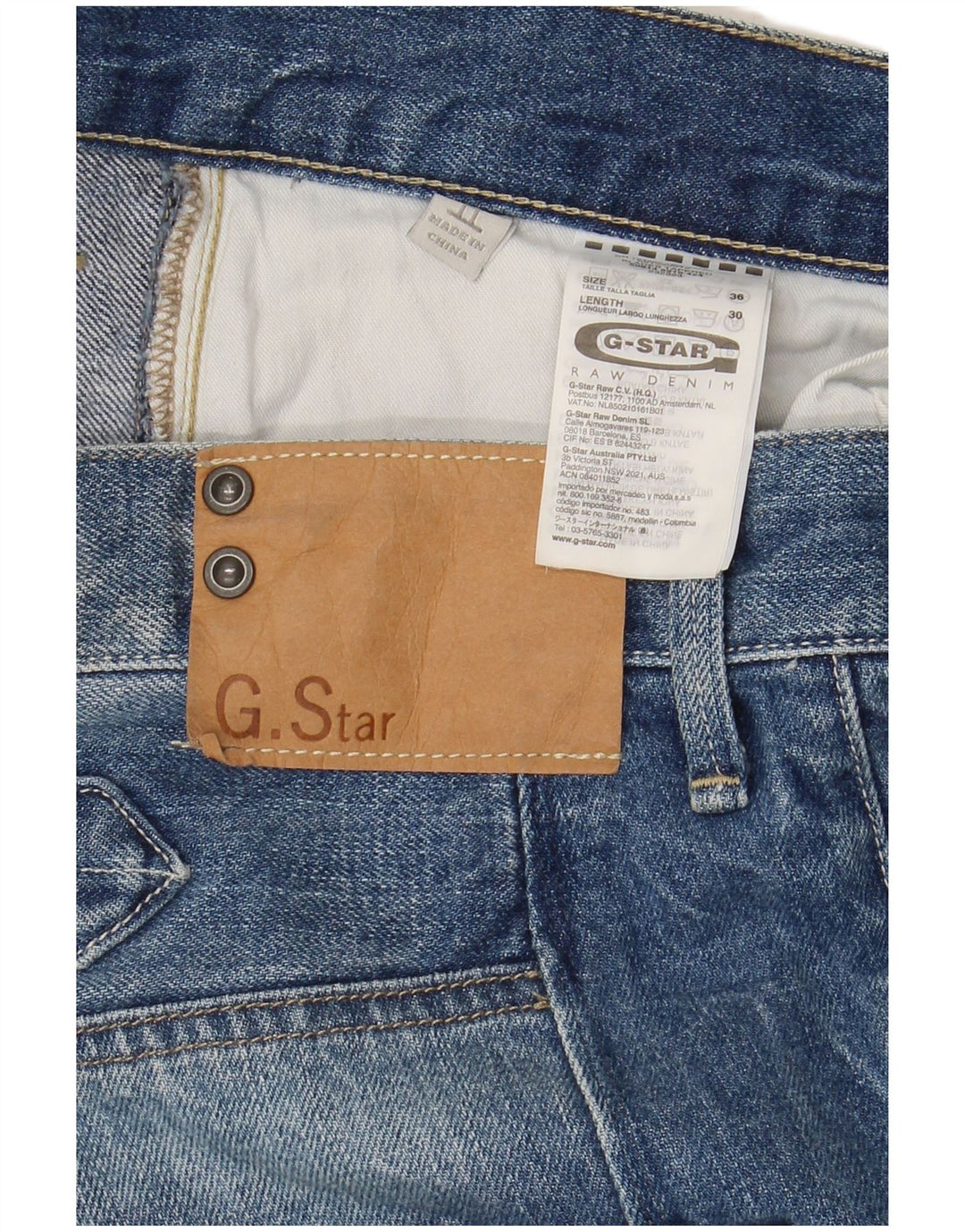 Jeans retos masculinos G-STAR W36 L30 algodão azul