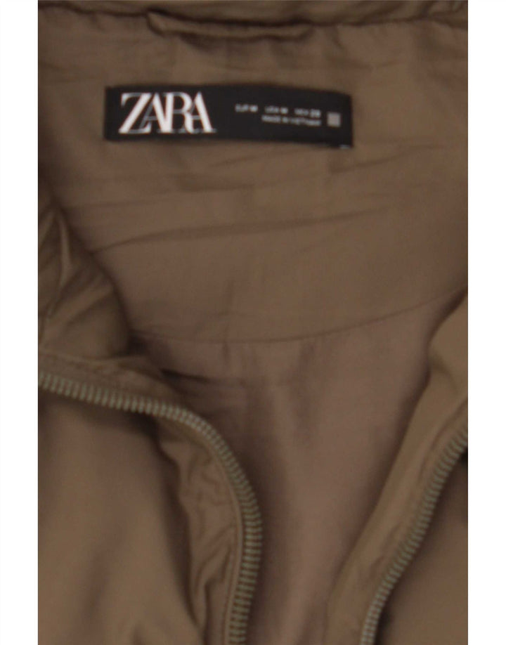 Colete acolchoado feminino Zara UK 14 poliéster cáqui médio
