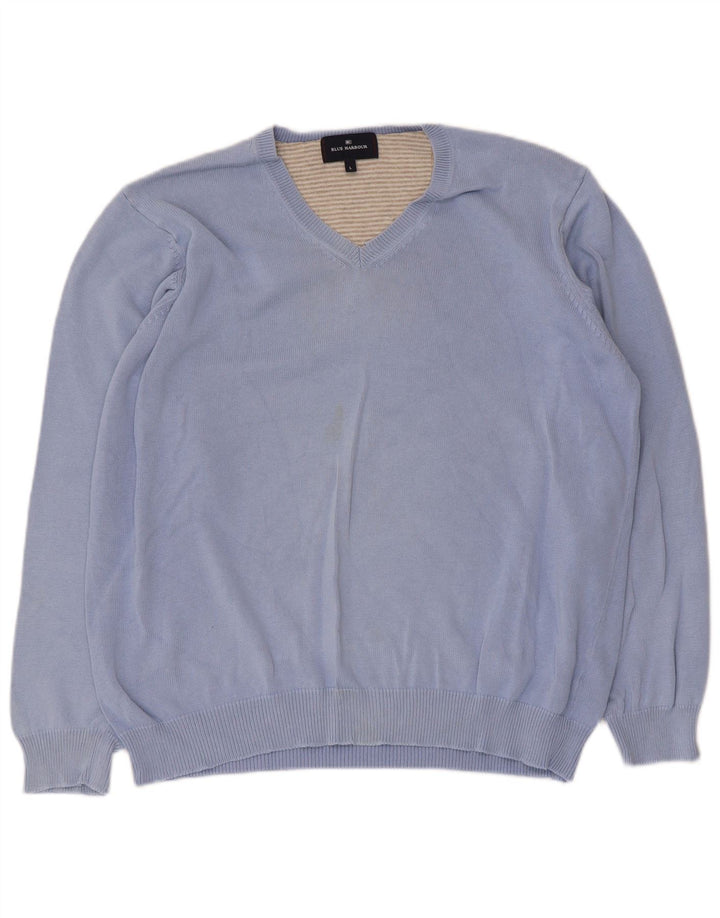 Suéter masculino Marks & Spencer Blue Harbor com decote em V, grande algodão azul