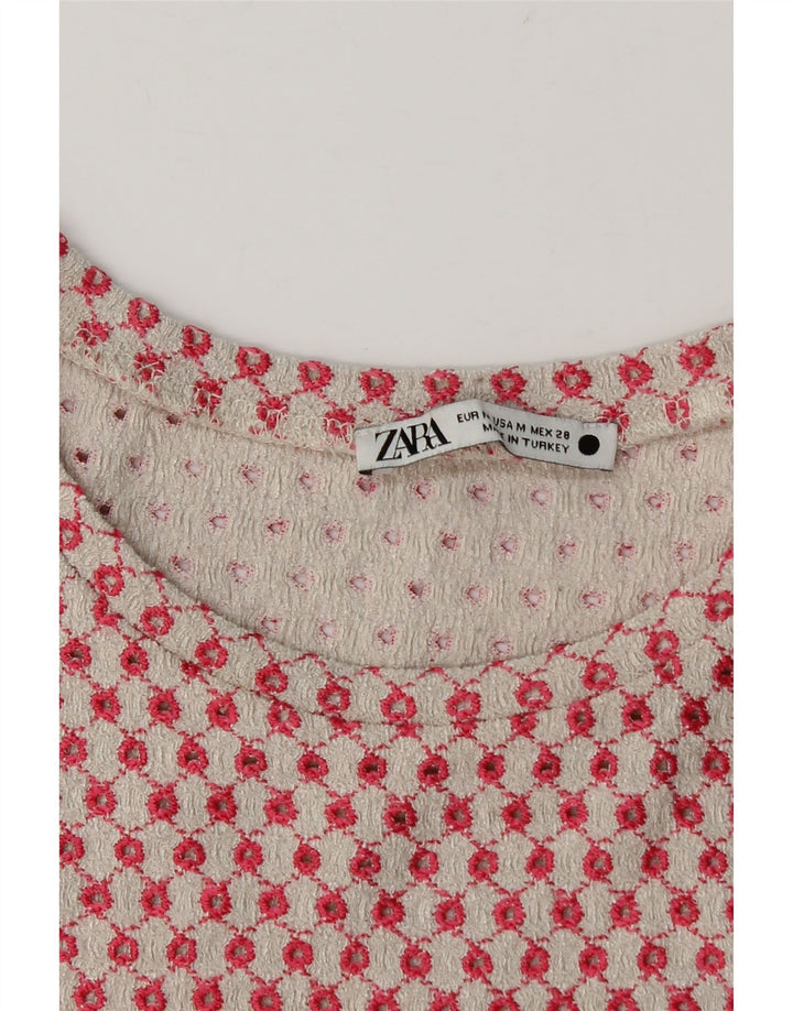 Zara Womens Crop Top UK 12 Médio Rosa Geométrico