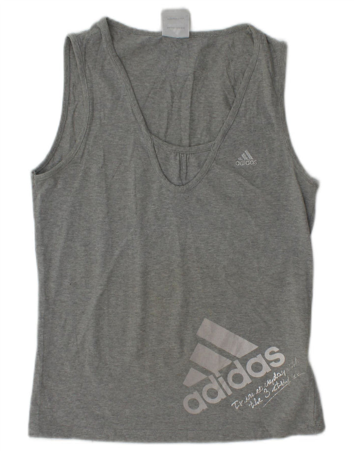 ADIDAS Womens Graphic Vest Top UK 12 Médio Cinza Algodão
