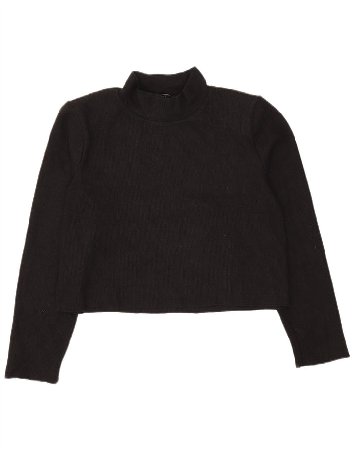 Zara Crop Top Feminino Manga Longa Reino Unido 14 Poliéster Preto Médio