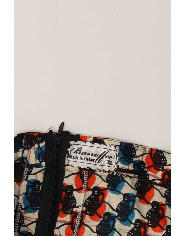 Saia feminina vintage com babados com padrão abstrato XL W32 multicolorida