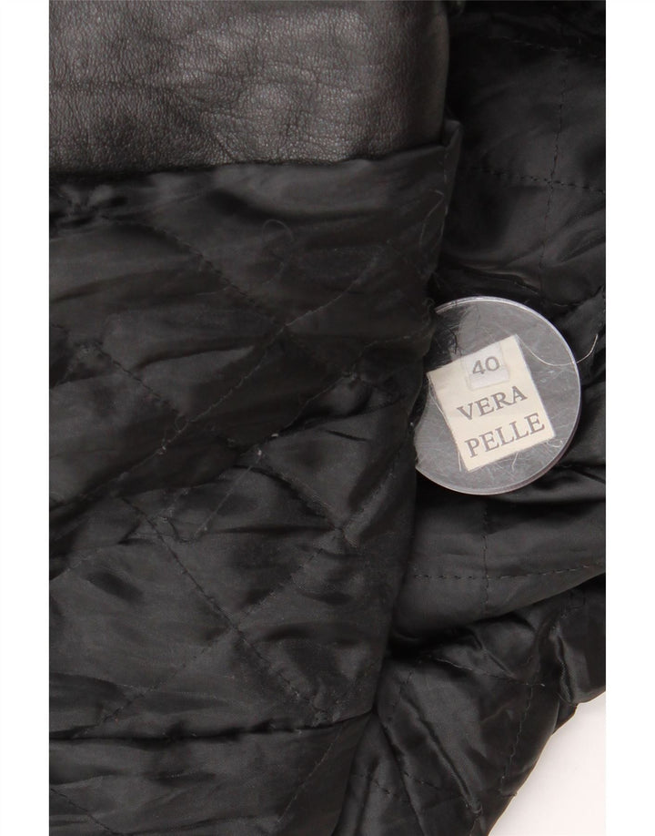 Casaco de couro feminino vintage IT 40 pequeno couro preto