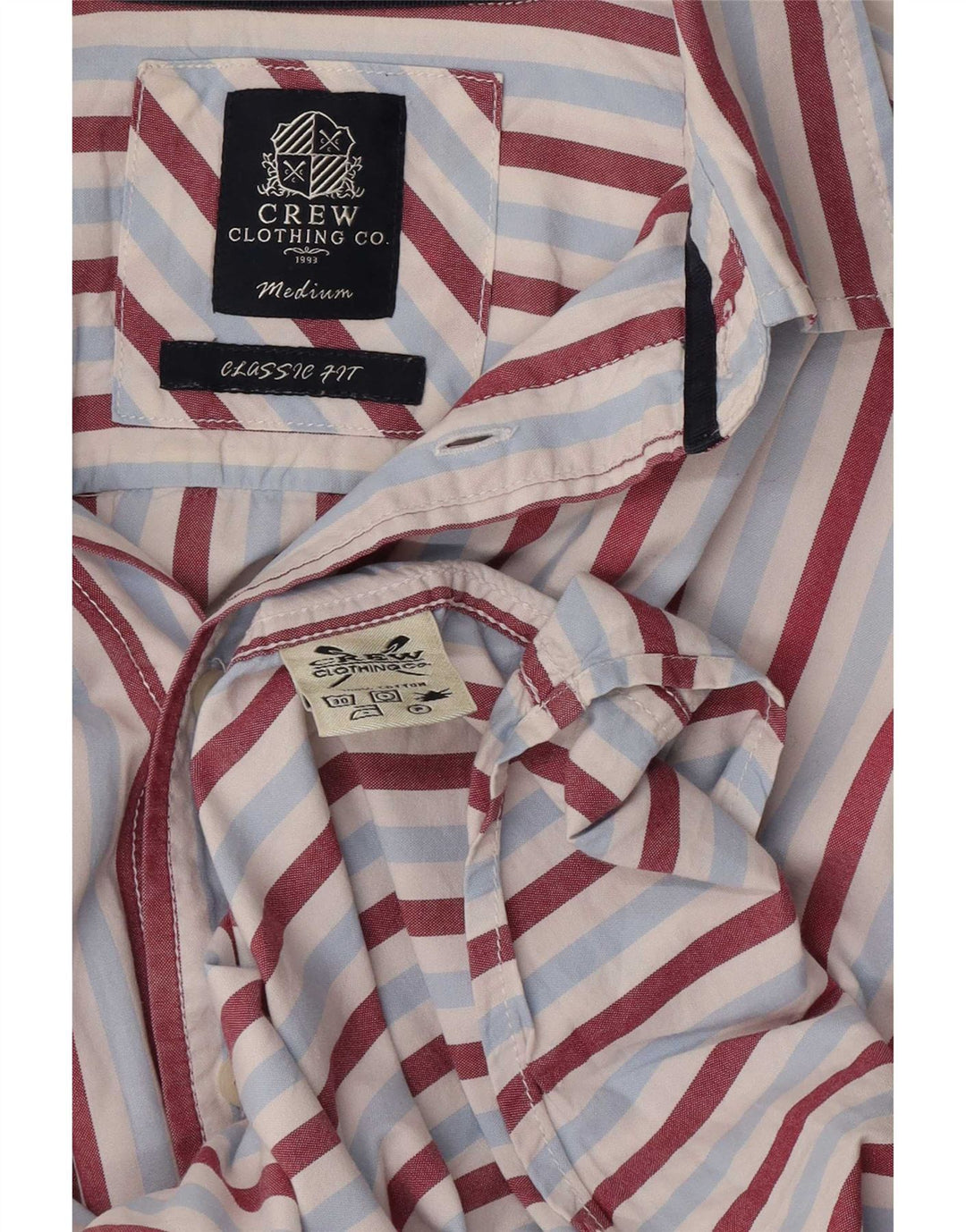 Camisa masculina clássica de ajuste da Crew Clothing algodão listrado azul médio