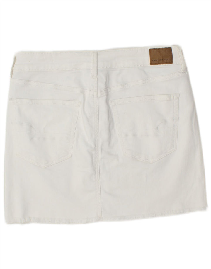 Mini saia jeans feminina AMERICAN EAGLE UK 14 médio W30 algodão branco