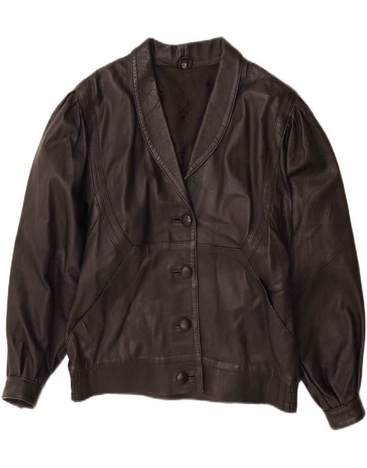 Jaqueta de couro feminina vintage IT 42 médio preto