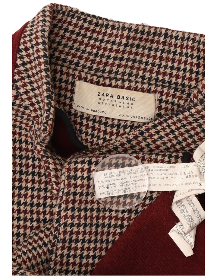 Zara Casaco feminino oversized com peito duplo Reino Unido 10 Pequeno Houndstooth Borgonha