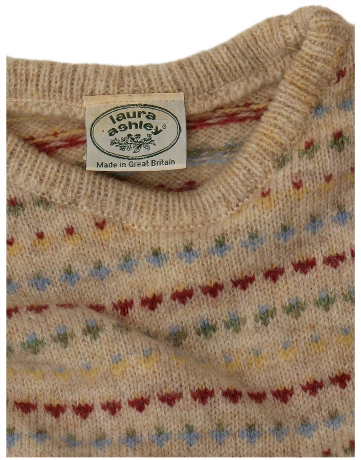 Suéter feminino LAURA ASHLEY com gola redonda Reino Unido 10 pequeno bege Fair Isle