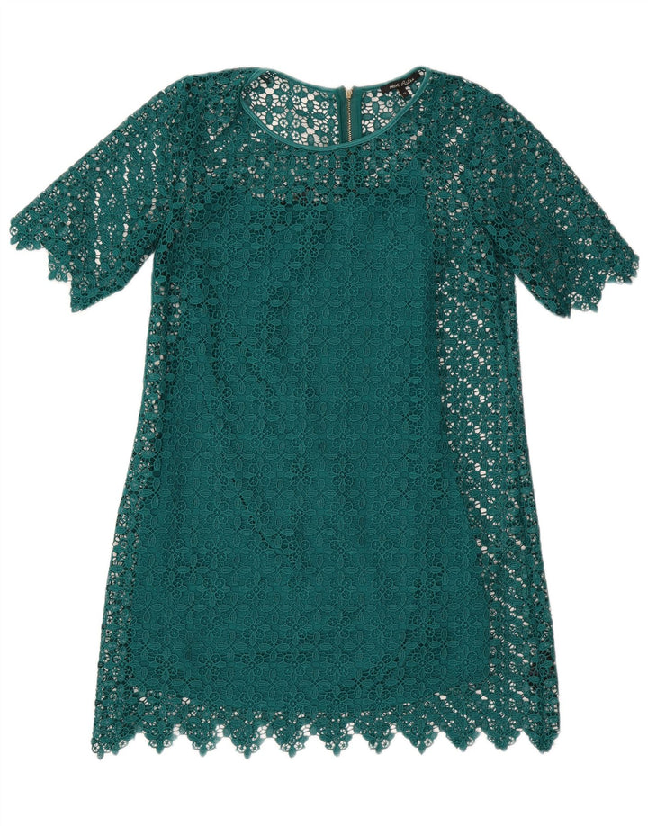 Próximo Vestido feminino Petites Lace Shift UK 12 poliéster geométrico verde médio