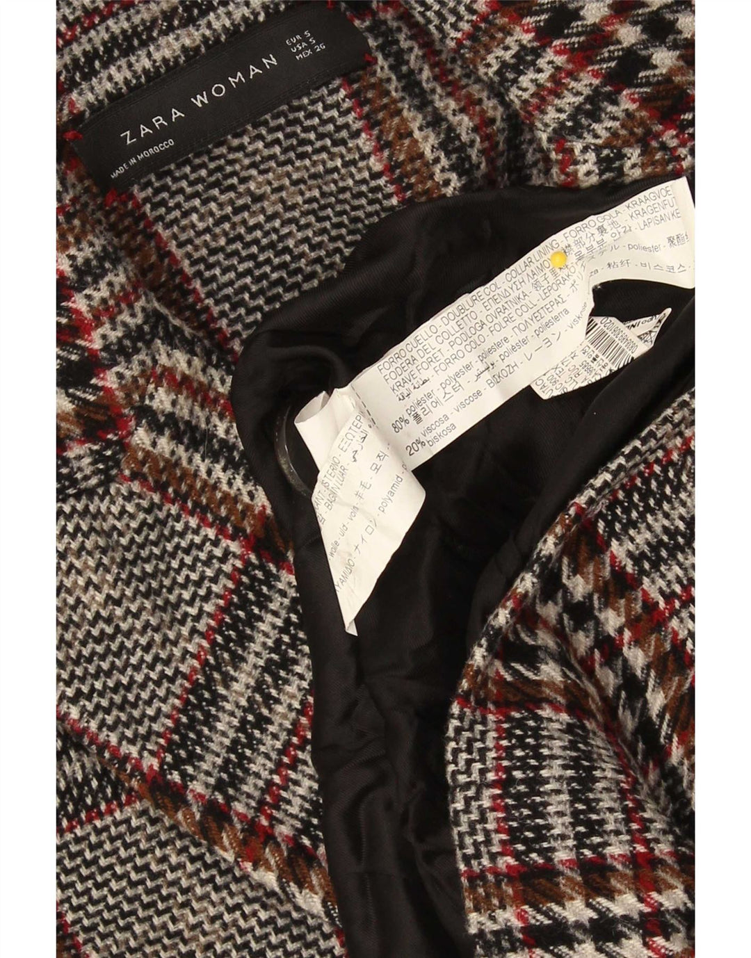 Sobretudo oversized feminino Zara UK 10 pequeno cinza xadrez viscose