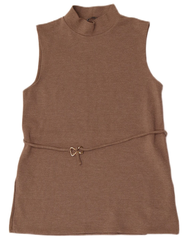 Colete feminino Zara UK 12 poliéster marrom médio