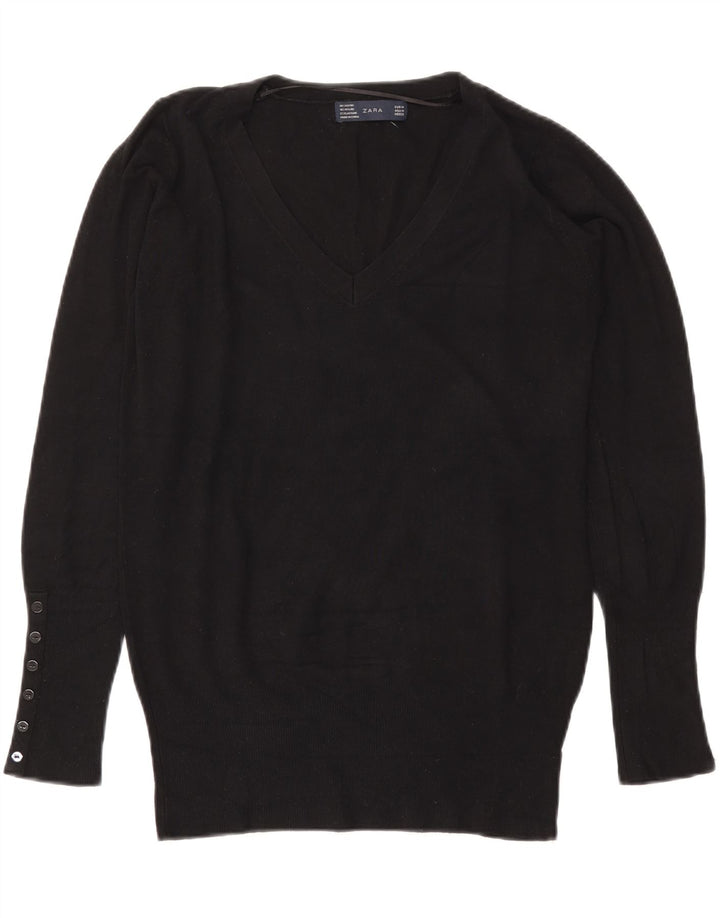 Suéter feminino Zara com decote em V Reino Unido 14 médio preto rayon