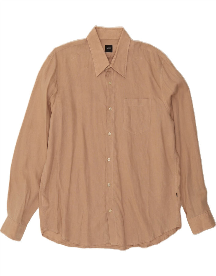 HUGO BOSS Mens Shirt XL Beige Cotton Vintage Hugo Boss and Second-Hand Hugo Boss from Messina Hembry 