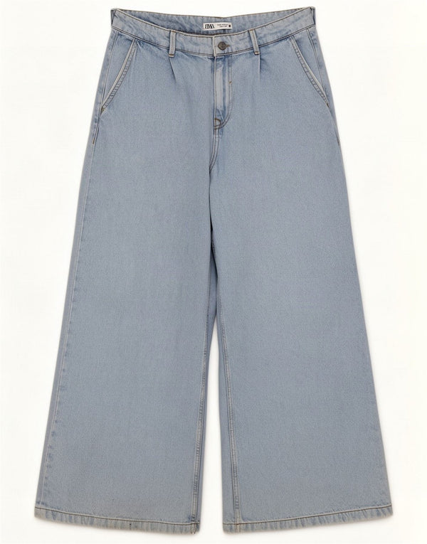Zara Jeans feminino de cintura alta com pernas largas UE 40 Médio W30 L28 Azul