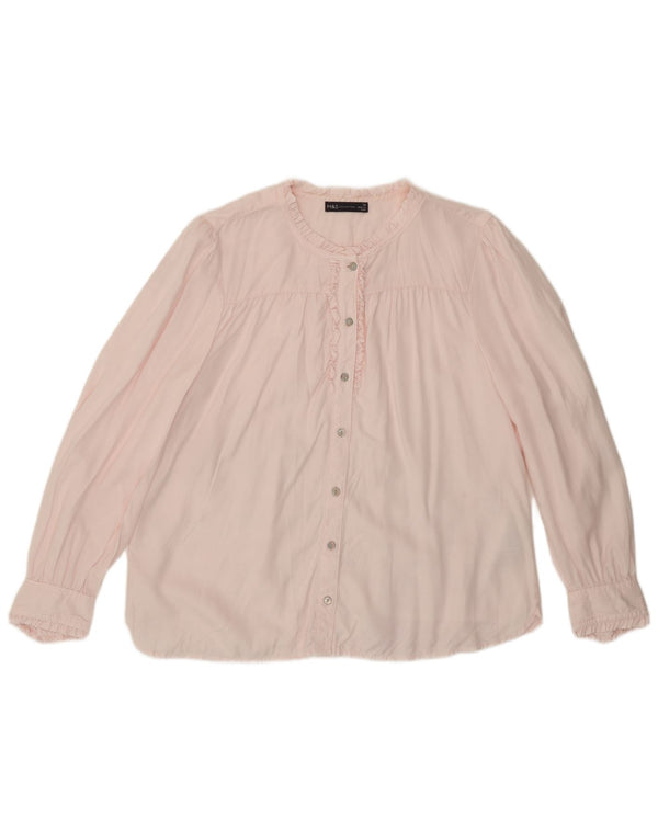 Blusa feminina Marks & Spencer com babados na frente Reino Unido 16 grande rosa Lyocell