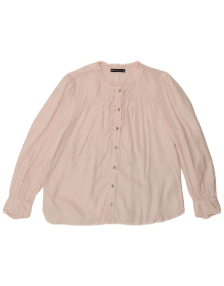 Blusa feminina Marks & Spencer com babados na frente Reino Unido 16 grande rosa Lyocell