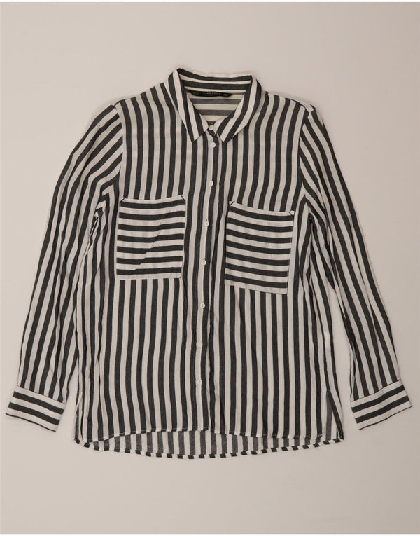 Camisa feminina Zara UK 6 XS preta risca de giz