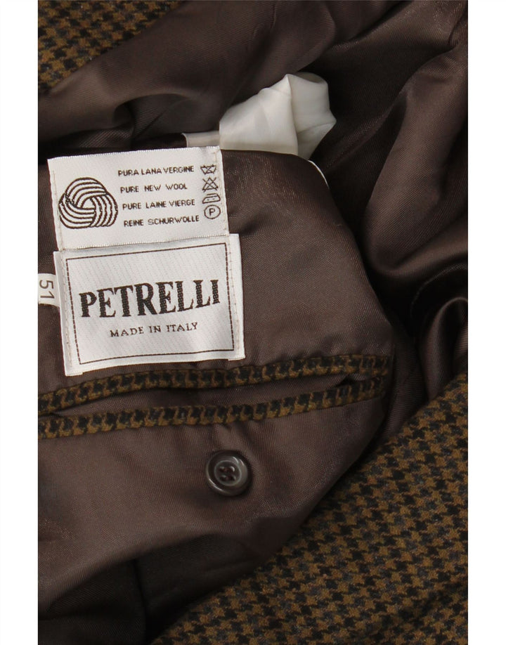 Jaqueta blazer masculina PETRELLI IT 51 grande cáqui houndstooth lã virgem