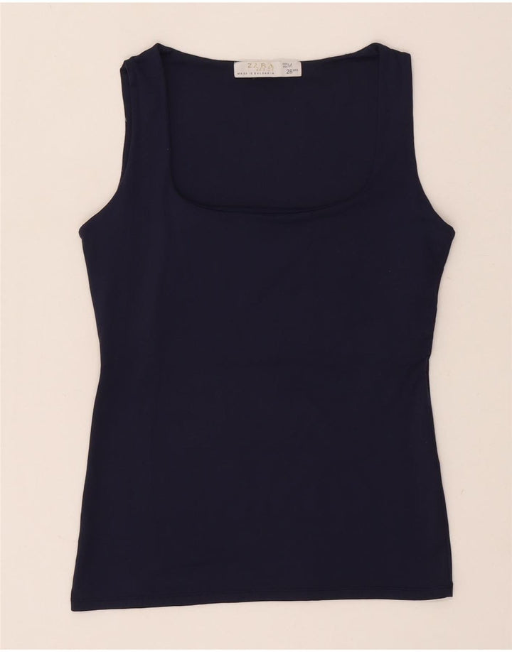 Zara Womens Vest Top UK 12 Médio Azul Marinho