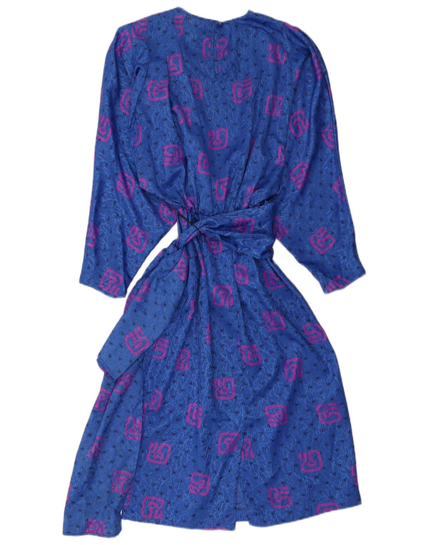 Vestido maxi feminino vintage com estampa abstrata de manga comprida Reino Unido 10 pequeno azul