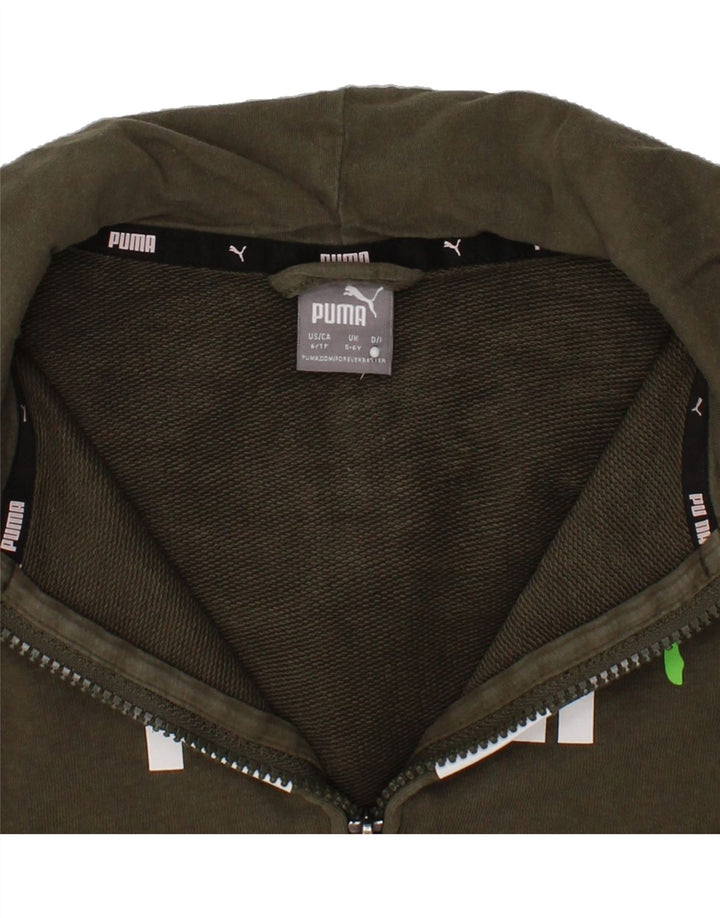PUMA Boys Graphic Zip Hoodie Sweater 5-6 Years Khaki Cotton Vintage Puma and Second-Hand Puma from Messina Hembry 