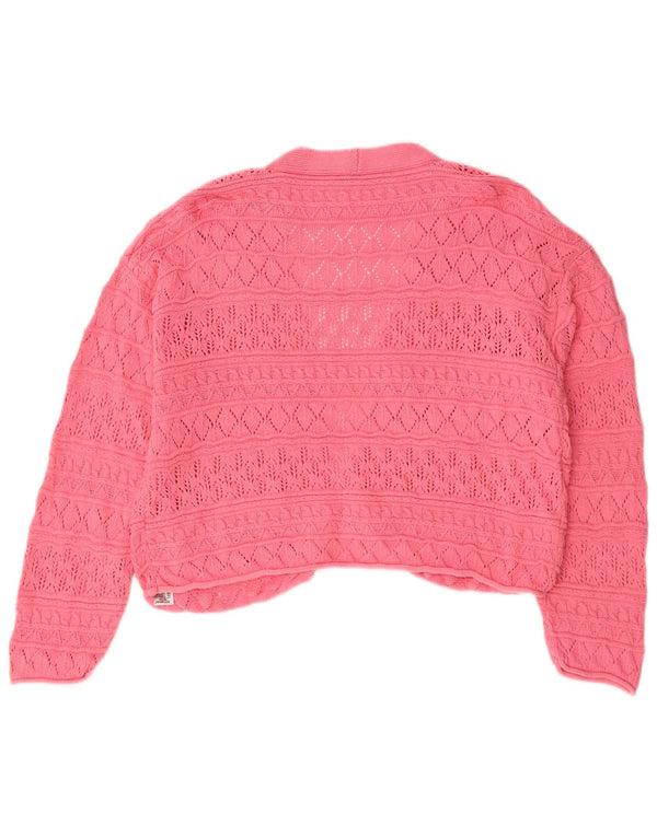 Suéter cardigã feminino Zara crop aberto Reino Unido 16 grande algodão rosa