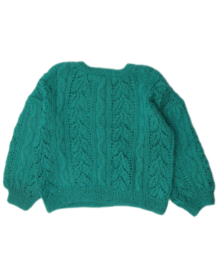 Suéter feminino vintage com gola redonda Reino Unido 14 verde médio
