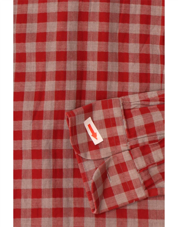 Camisa masculina Zara Slim Fit pequena de algodão vermelho guingão
