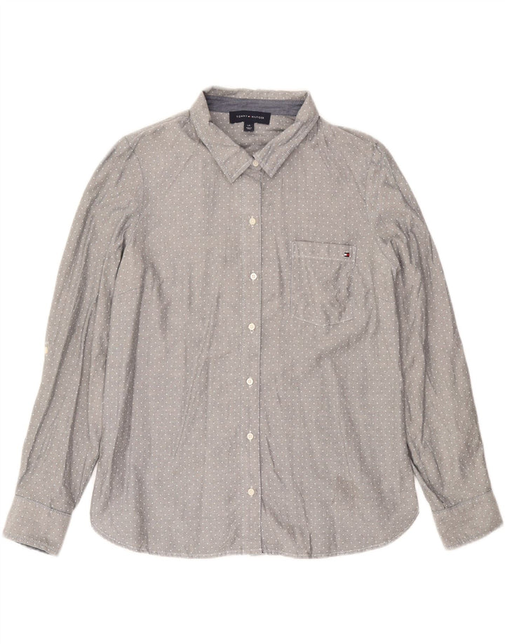 Camisa feminina TOMMY HILFIGER Reino Unido 16 grande algodão manchado cinza