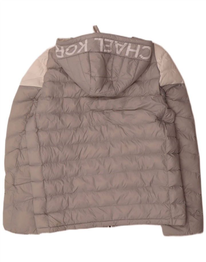 Jaqueta masculina acolchoada gráfica MICHAEL KORS Reino Unido 40 grande bloco colorido cinza