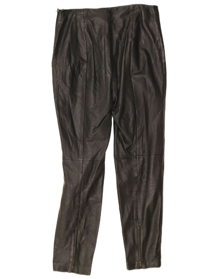 Calça feminina de couro slim Mango UE 36 pequena W24 L27 couro preto