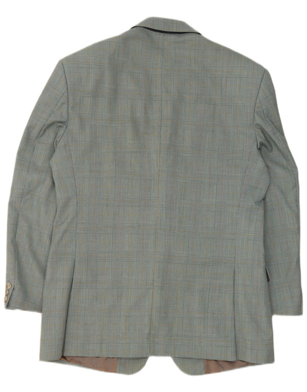 Jaqueta blazer masculina vintage com 2 botões IT 50 lã virgem com verificação azul grande