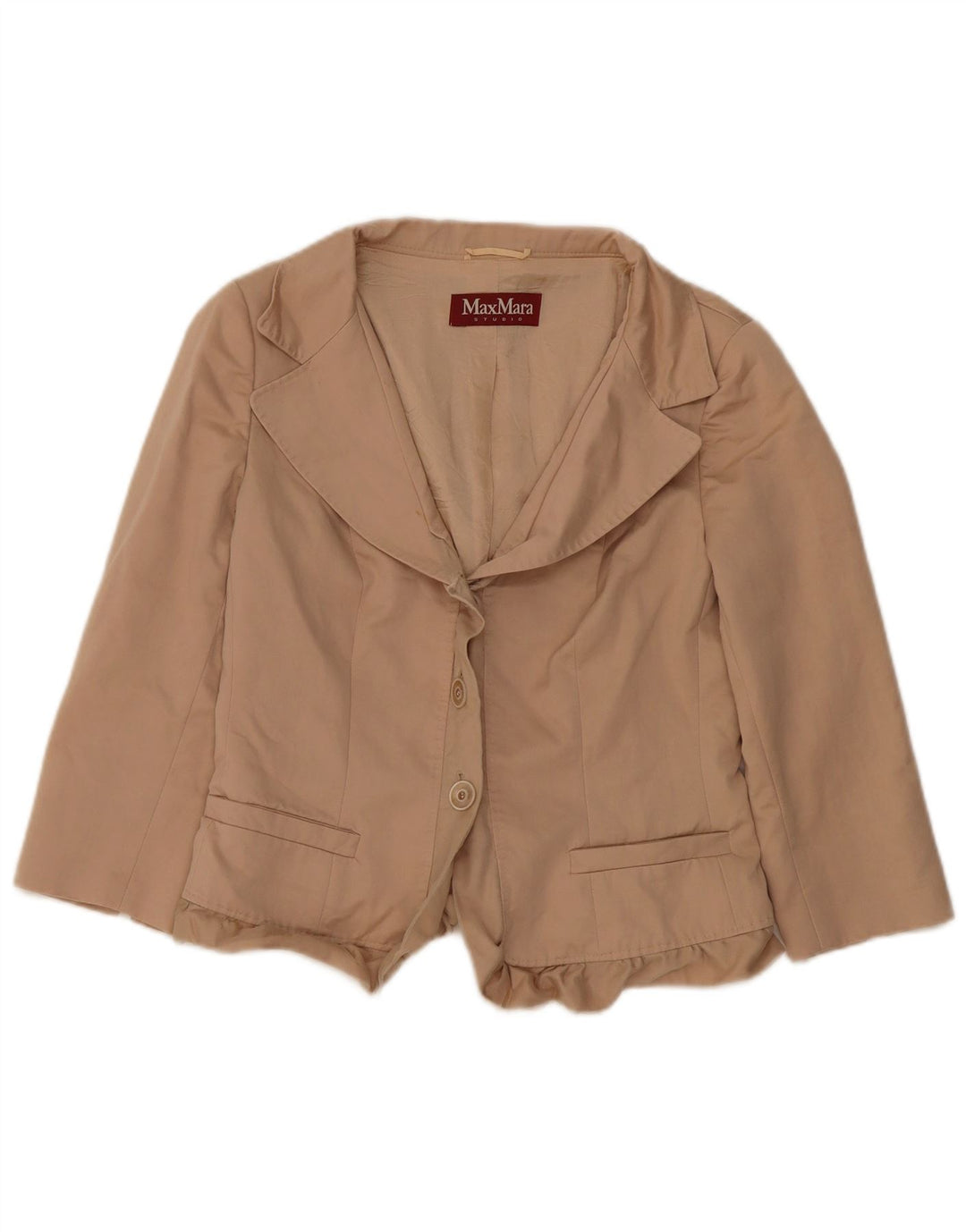 Max Mara Jaqueta Blazer Feminina Crop 3 Botões Reino Unido 12 Lã Bege Médio
