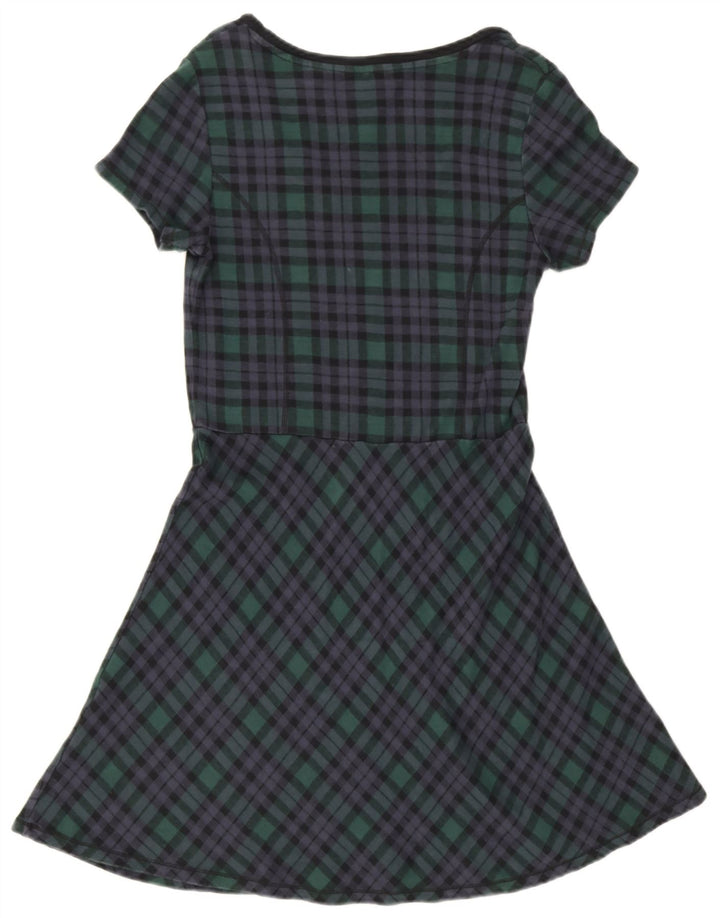 Vestido feminino Jack Wills A-Line Reino Unido 14 grande algodão xadrez azul marinho