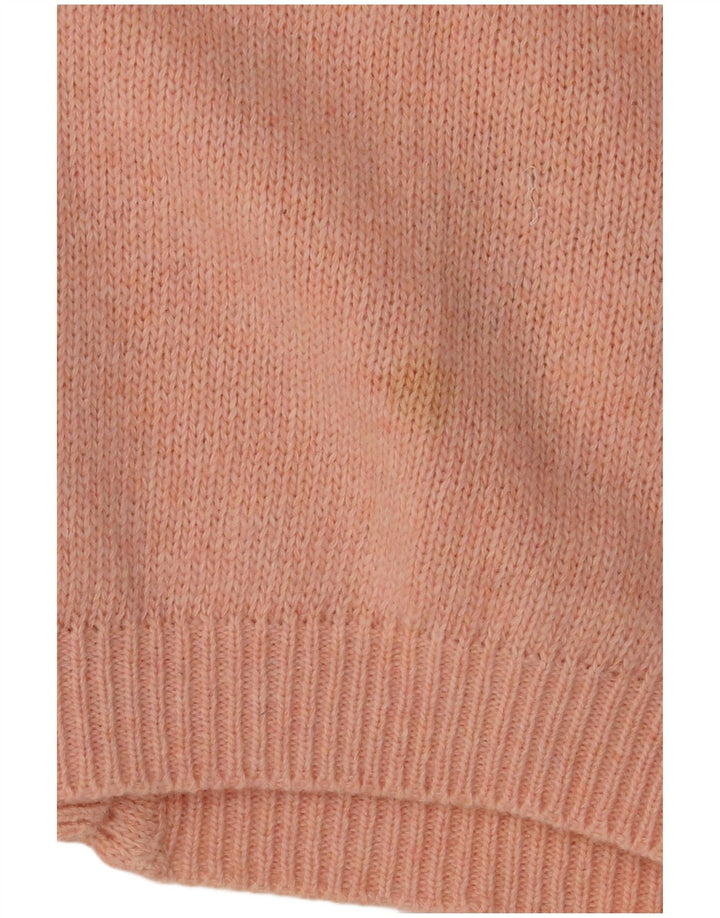 Suéter cardigã feminino VINTAGE Reino Unido 16 grande lã floral rosa