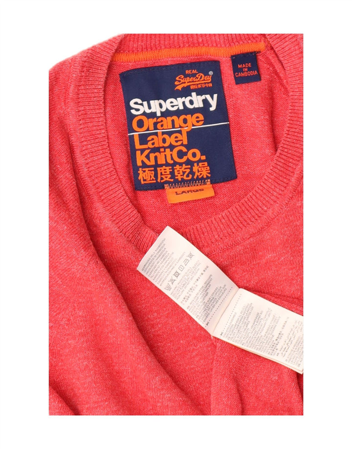 SUPERDRY Mens Crew Neck Jumper Sweater Large Pink Flecked Cotton Vintage Superdry and Second-Hand Superdry from Messina Hembry 
