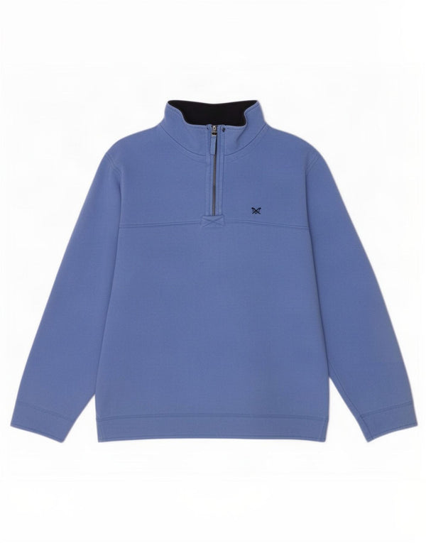 Crew Clothing Mens Zip Neck Moletom Jumper Grande Algodão Azul